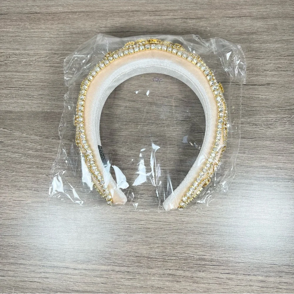 Champagne Gold Crystal Rhinestone Embellished Vintage Inspired Velvet Headband